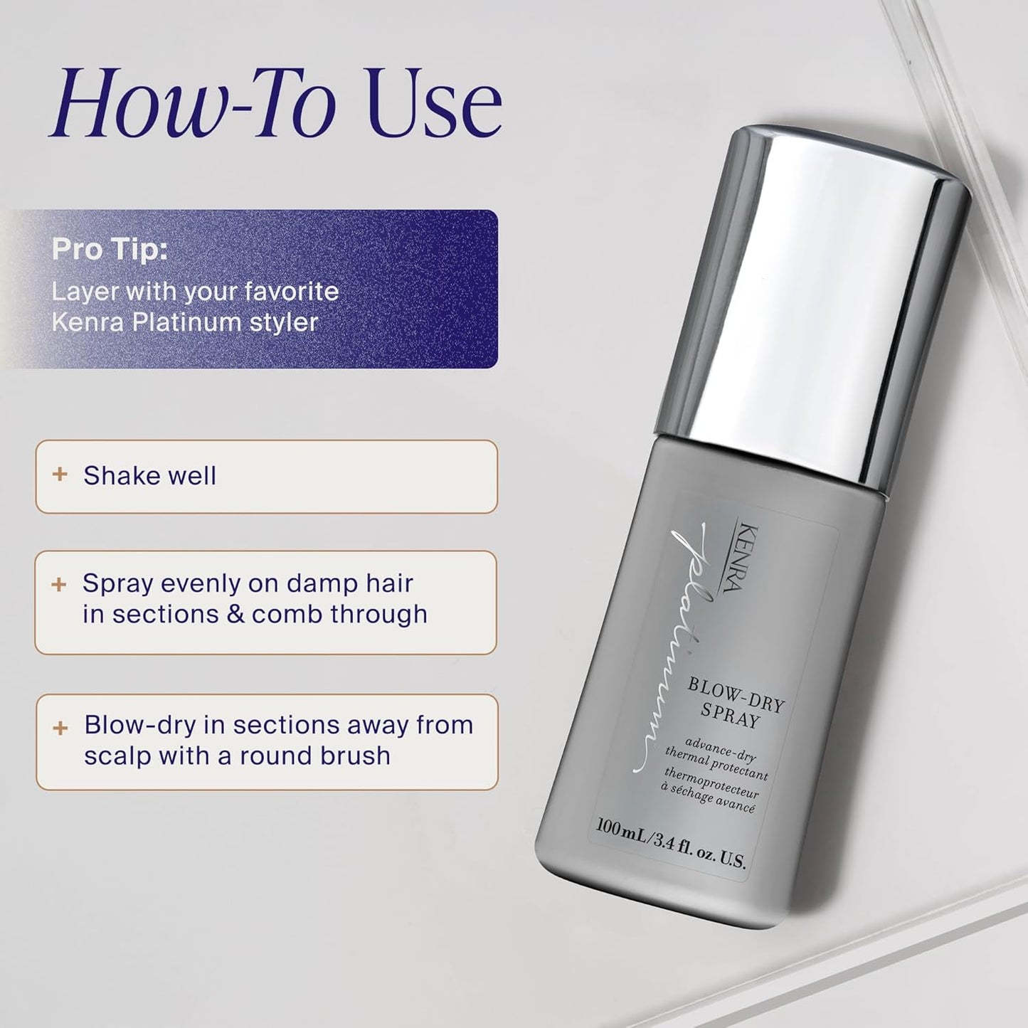 Kenra Platinum Blow-Dry Spray | Time-Saving Heat Protectant | Detangles, Smooths, and Softens | Eliminates Frizz & Resists Humidity | Medium To Coarse Hair